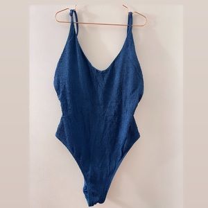 Aerie high leg smocked blue one piece